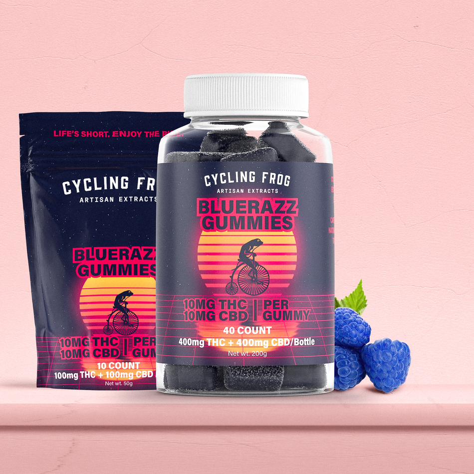 Cycling Frog BlueRazz Gummies, 10mg THC + 10mg CBD