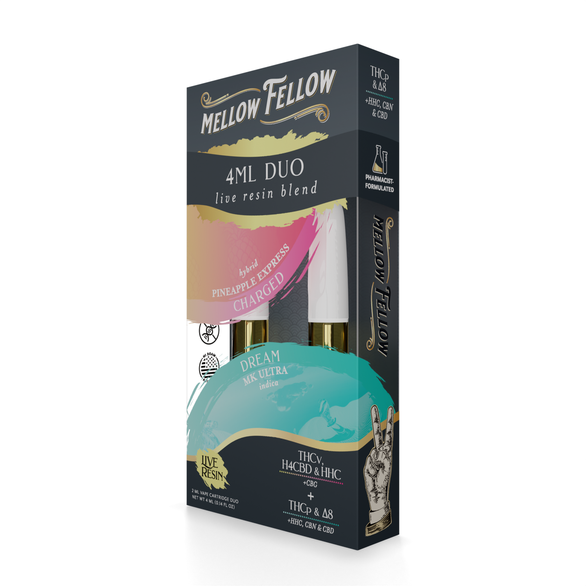 Mellow Fellow Charged (Pineapple Express) & Dream (MK Ultra) - Live Resin 4ml Vape Cart Duo Best Sales Price - Vape Cartridges