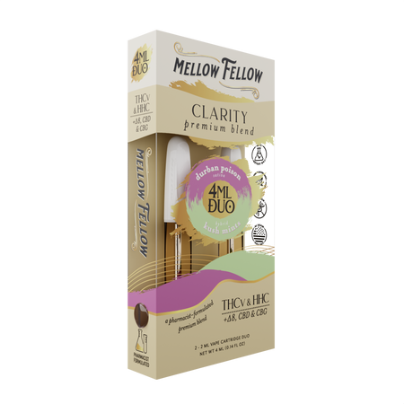 Mellow Fellow Clarity Blend - Durban Poison & Kush Mints - 2ml Vape Cartridge Duo (4ml) Best Sales Price - Vape Cartridges