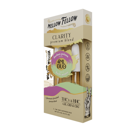 Mellow Fellow Clarity Blend - Durban Poison & Kush Mints - 2ml Vape Cartridge Duo (4ml) Best Sales Price - Vape Cartridges