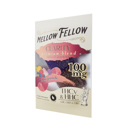 Mellow Fellow Clarity Blend Fruit Punch 2 cnt Infused Gummies - THCv, HHC, Delta 8, CBD, CBG Best Sales Price - Gummies