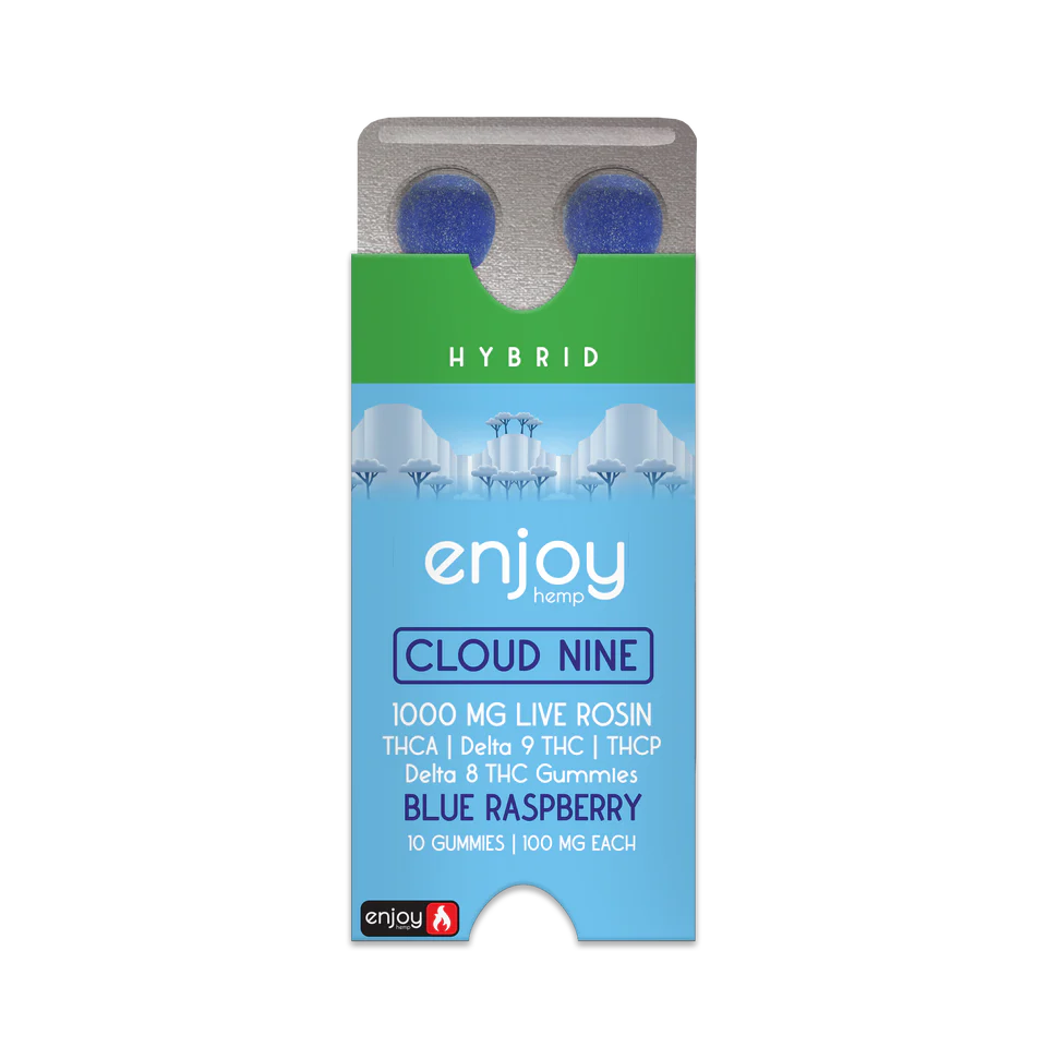 Enjoy Hemp Cloud Nine THCA+THCP+D9+D8 Live Rosin 1000mg Gummies (100 mg each | 10 Gummies) - Blue Raspberry (Hybrid) Best Sales Price - Gummies