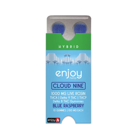 Enjoy Hemp Cloud Nine THCA+THCP+D9+D8 Live Rosin 1000mg Gummies (100 mg each | 10 Gummies) - Blue Raspberry (Hybrid) Best Sales Price - Gummies
