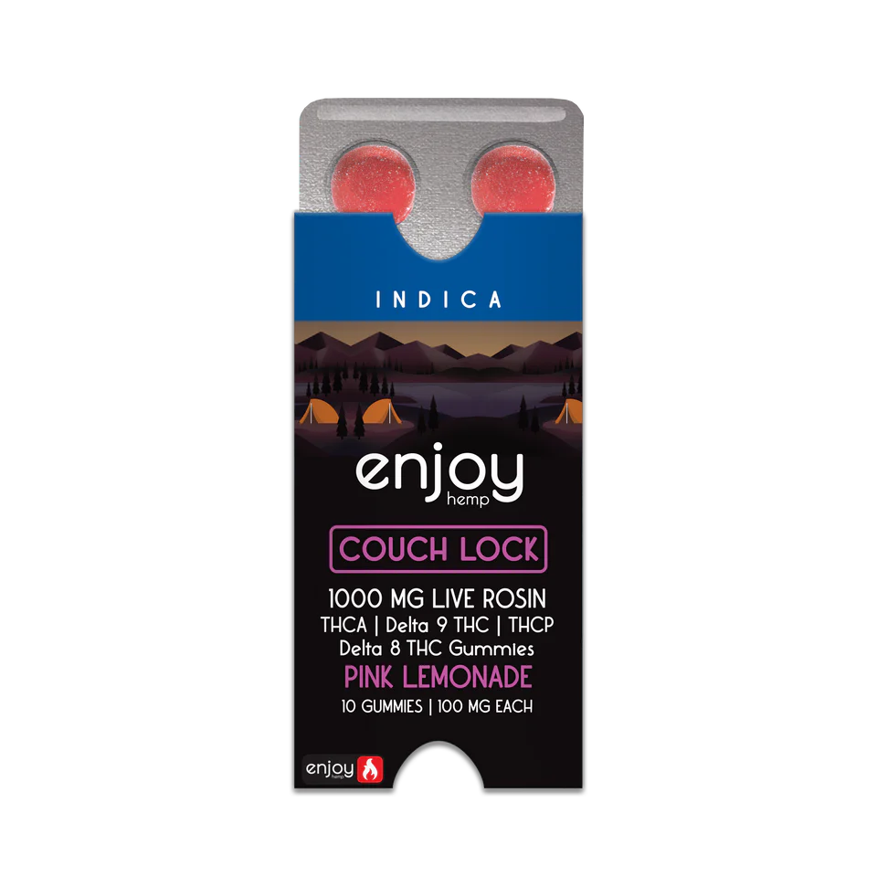Enjoy Hemp Couch Lock THCA+THCP+D9+D8 Live Rosin 1000mg Gummies (100 mg each | 10 Gummies) - Pink Lemonade (Indica) Best Sales Price - Gummies