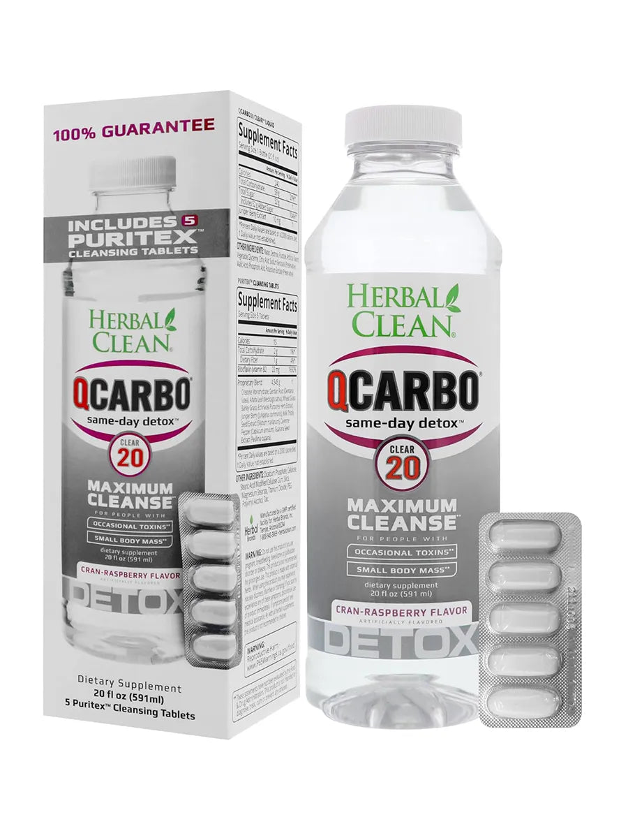 Cran-Raspberry Herbal Clean QCarbo20 Same-Day Detox Drink 20 fl oz + 5 Tablets