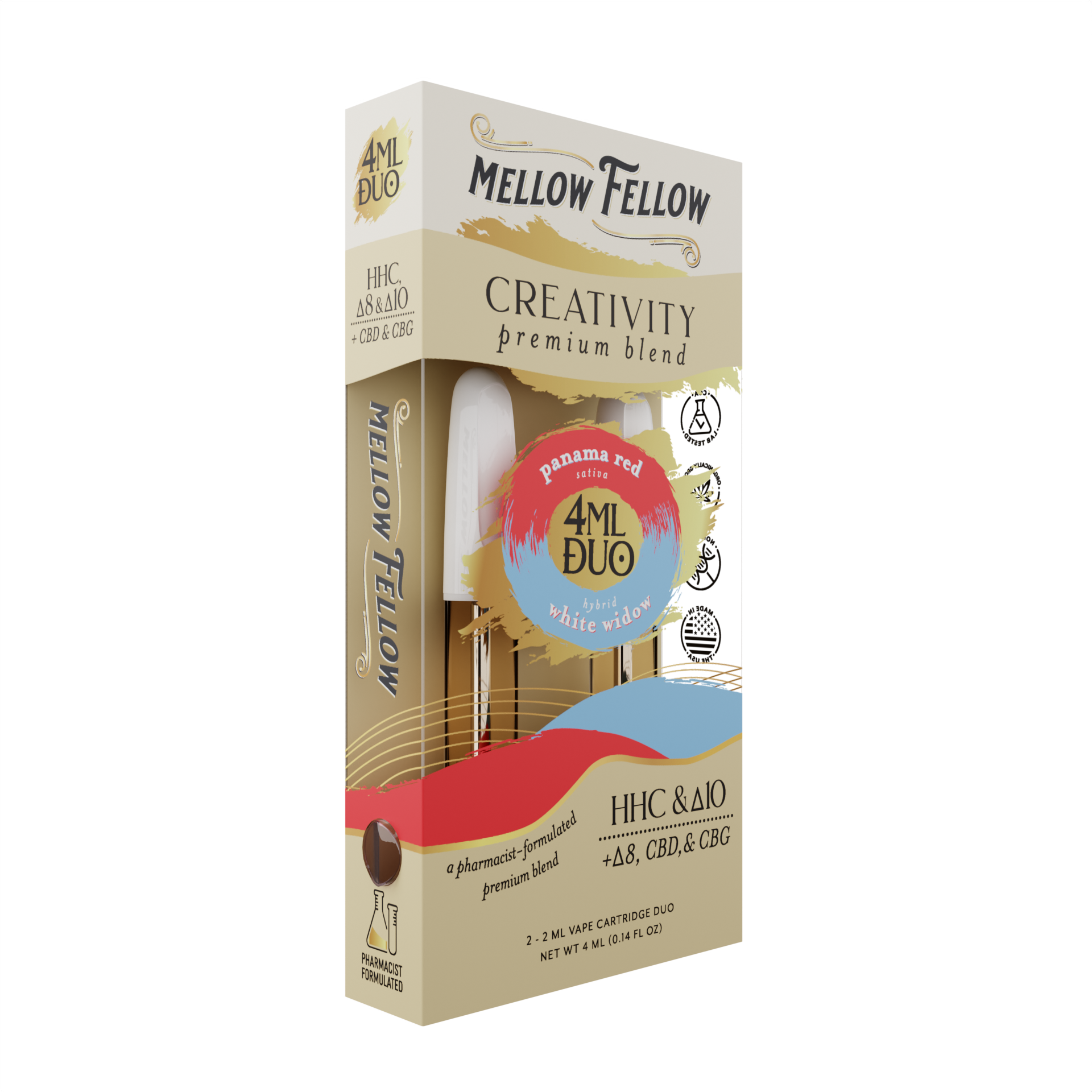 Mellow Fellow Creativity Blend - Panama Red & White Widow - 2ml Vape Cartridge Duo (4ml) Best Sales Price - Vape Cartridges