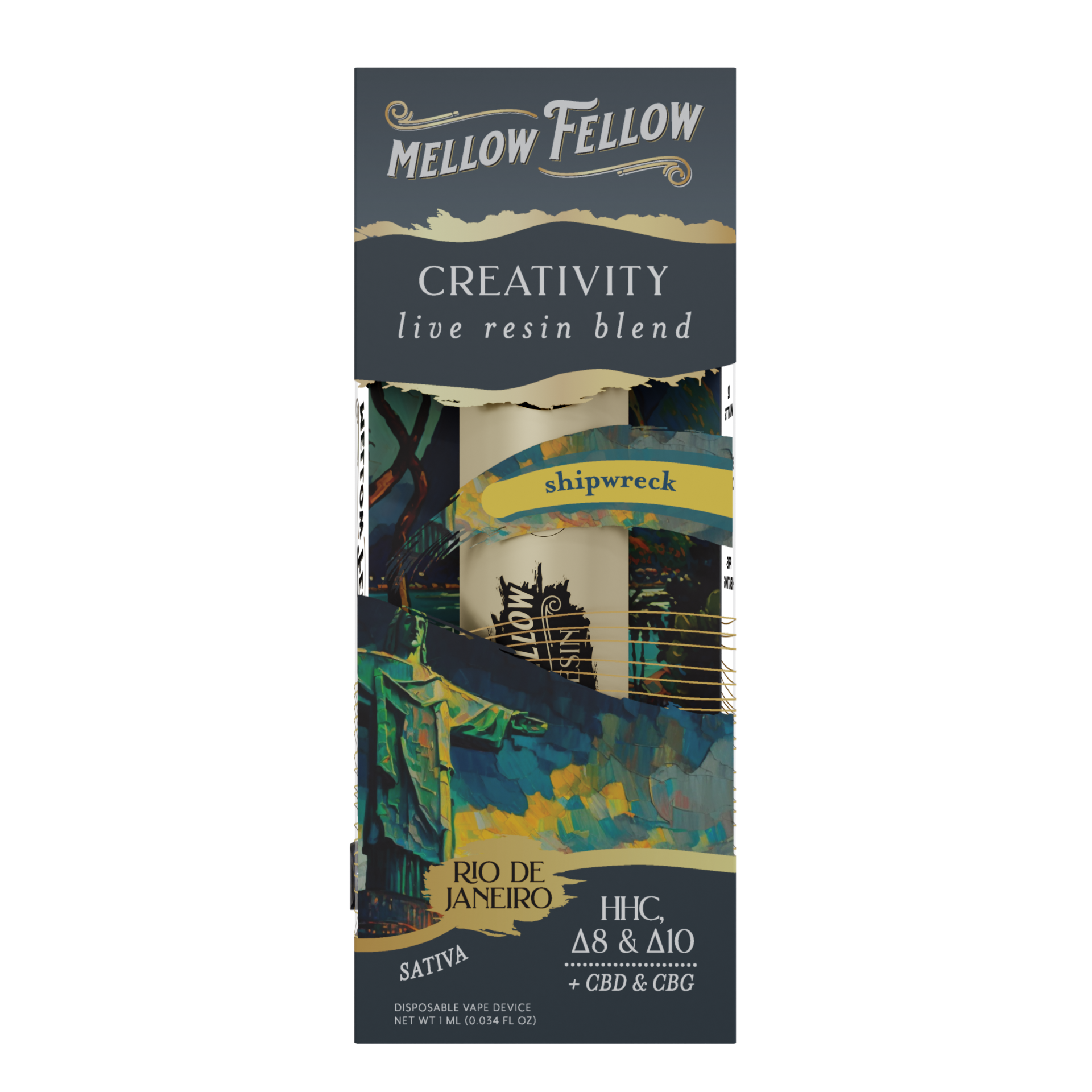 Mellow Fellow Creativity Rio De Janeiro - Shipwreck - Sativa - 1ml Live Resin Disposable Vape Best Sales Price - Vape Pens