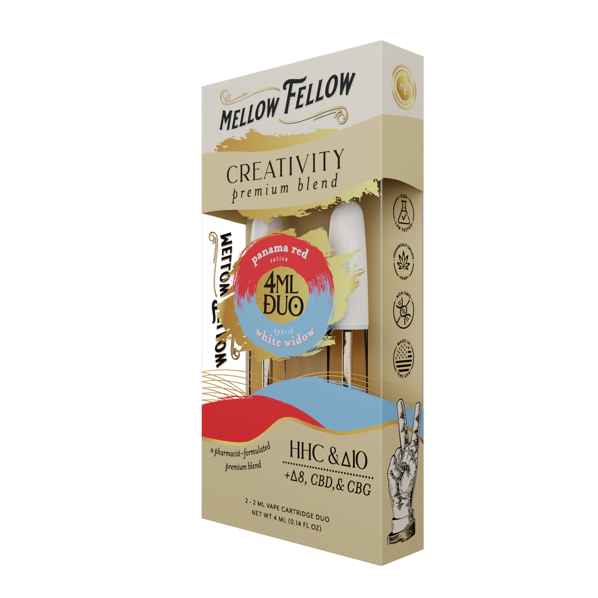 Mellow Fellow Creativity Blend - Panama Red & White Widow - 2ml Vape Cartridge Duo (4ml) Best Sales Price - Vape Cartridges