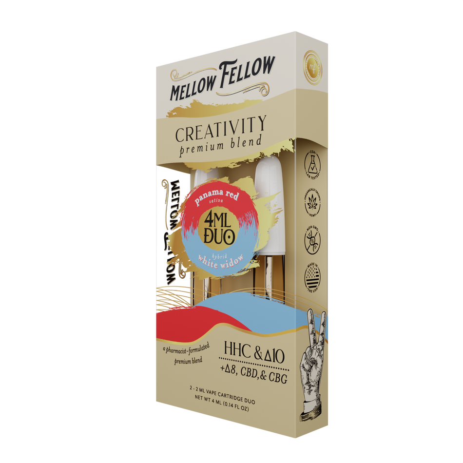 Mellow Fellow Creativity Blend - Panama Red & White Widow - 2ml Vape Cartridge Duo (4ml) Best Sales Price - Vape Cartridges