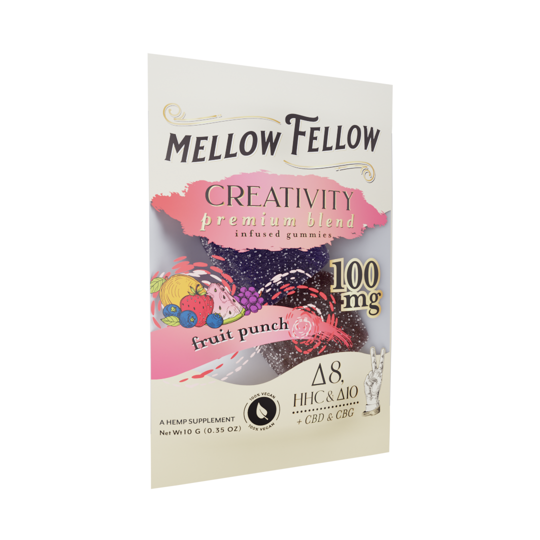 Mellow Fellow Creativity Blend Fruit Punch 2 cnt Infused Gummies - Delta 8, HHC, Delta 10, CBD, CBG Best Sales Price - Gummies