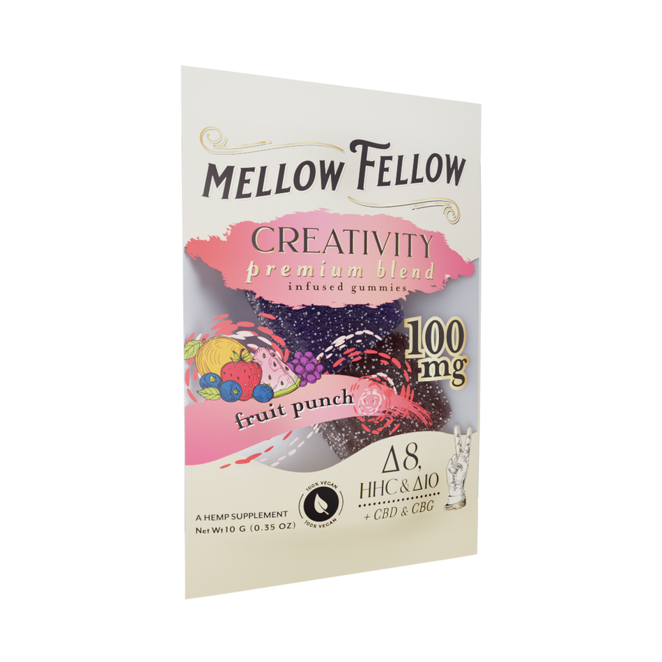 Mellow Fellow Creativity Blend Fruit Punch 2 cnt Infused Gummies - Delta 8, HHC, Delta 10, CBD, CBG Best Sales Price - Gummies