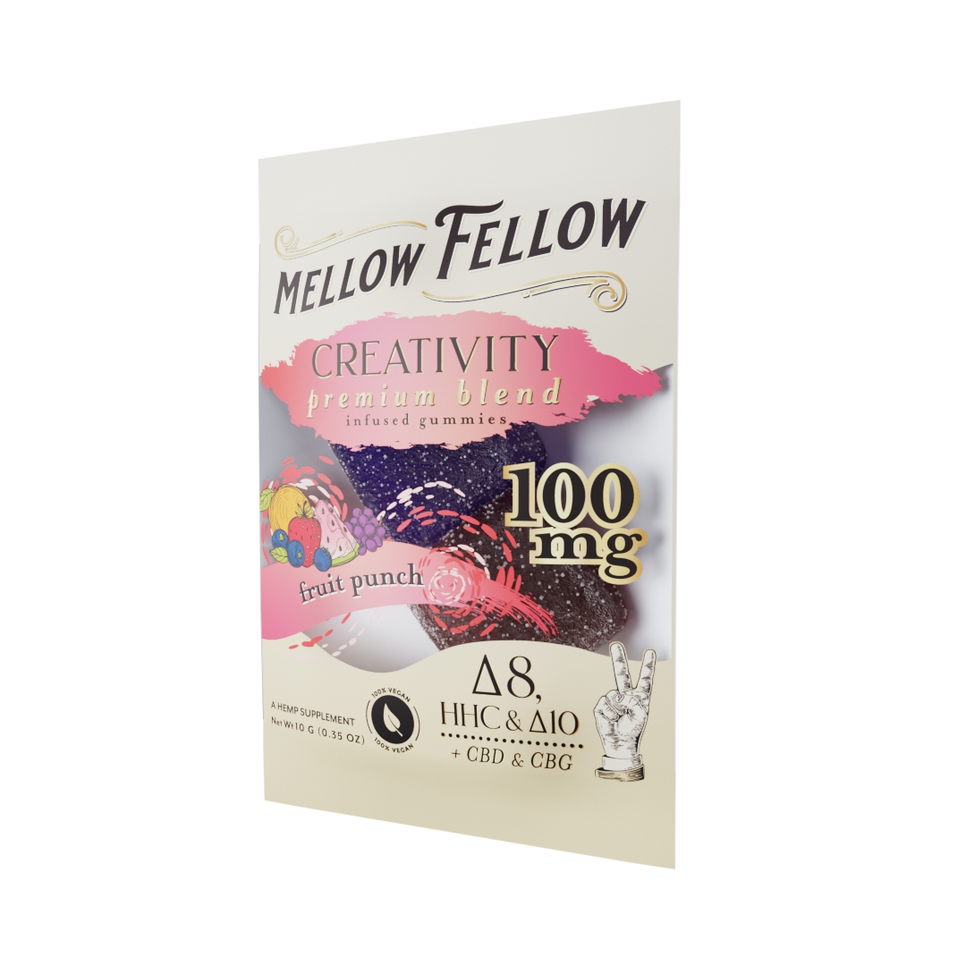 Mellow Fellow Creativity Blend Fruit Punch 2 cnt Infused Gummies - Delta 8, HHC, Delta 10, CBD, CBG Best Sales Price - Gummies
