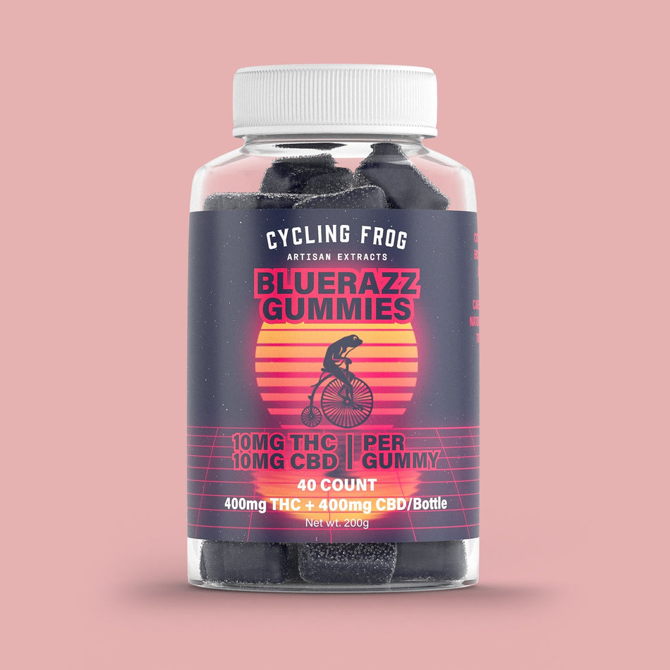 Cycling Frog BlueRazz Gummies, 10mg THC + 10mg CBD