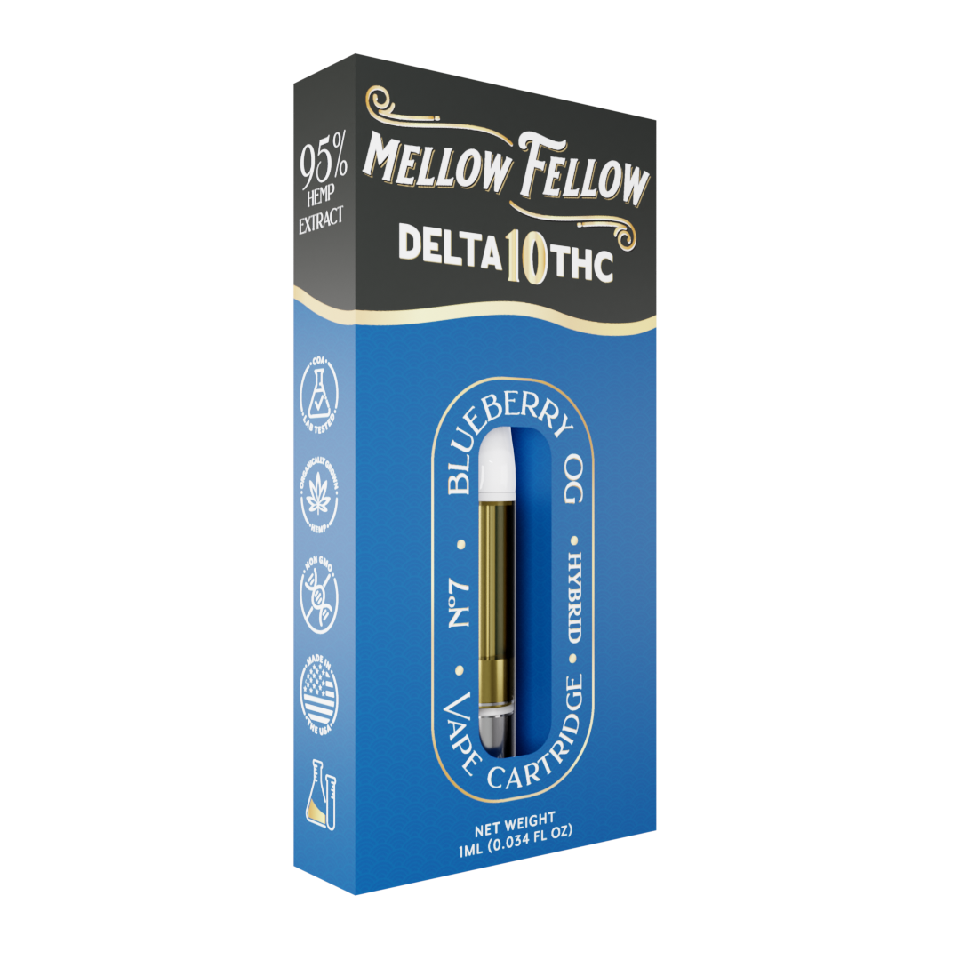 Mellow Fellow Delta 10 1ml Vape Cartridge Blueberry OG Best Sales Price - Vape Cartridges