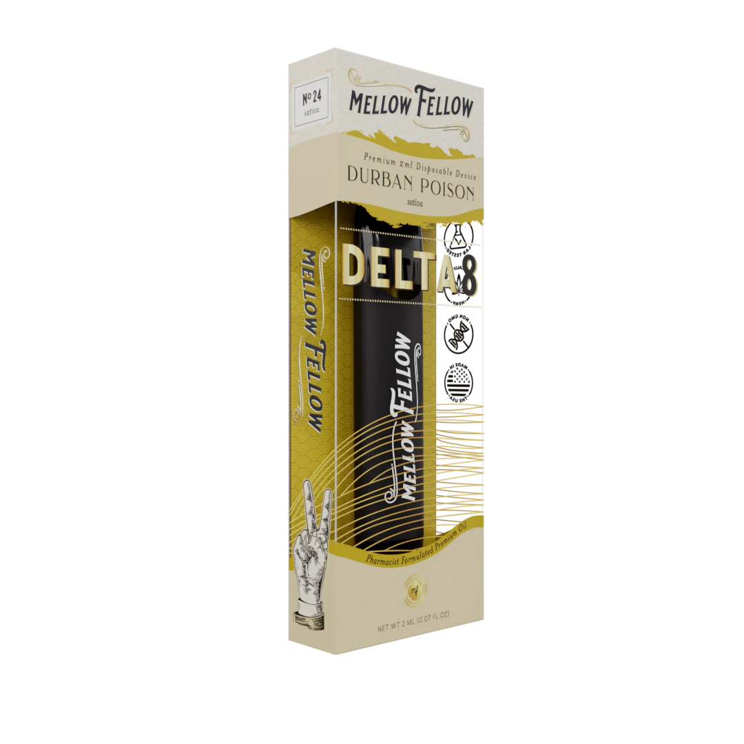 Mellow Fellow Delta 8 THC Premium 2ml Disposable Vape Durban Poison Best Sales Price - Vape Pens