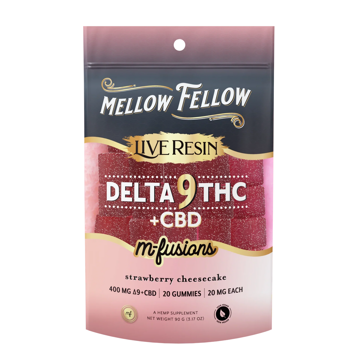 Mellow Fellow Delta 9 Live Resin Edibles 400mg - Strawberry Cheesecake Best Sales Price - Edibles
