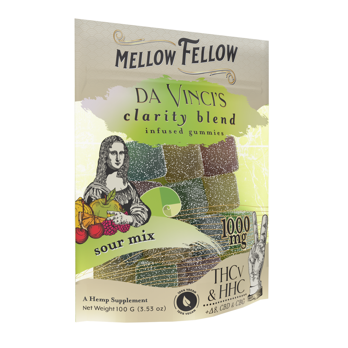 Mellow Fellow Da Vinci’s Clarity Blend M-Fusions BAGS Sour Mix - CBD, CBG, HHC, D8, THCv - 20 Cnt - 50mg Per Gummy Best Sales Price - Edibles