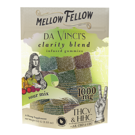 Mellow Fellow Da Vinci’s Clarity Blend M-Fusions BAGS Sour Mix - CBD, CBG, HHC, D8, THCv - 20 Cnt - 50mg Per Gummy Best Sales Price - Edibles