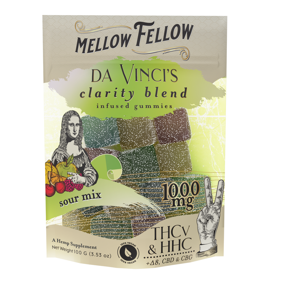 Mellow Fellow Da Vinci’s Clarity Blend M-Fusions BAGS Sour Mix - CBD, CBG, HHC, D8, THCv - 20 Cnt - 50mg Per Gummy Best Sales Price - Edibles