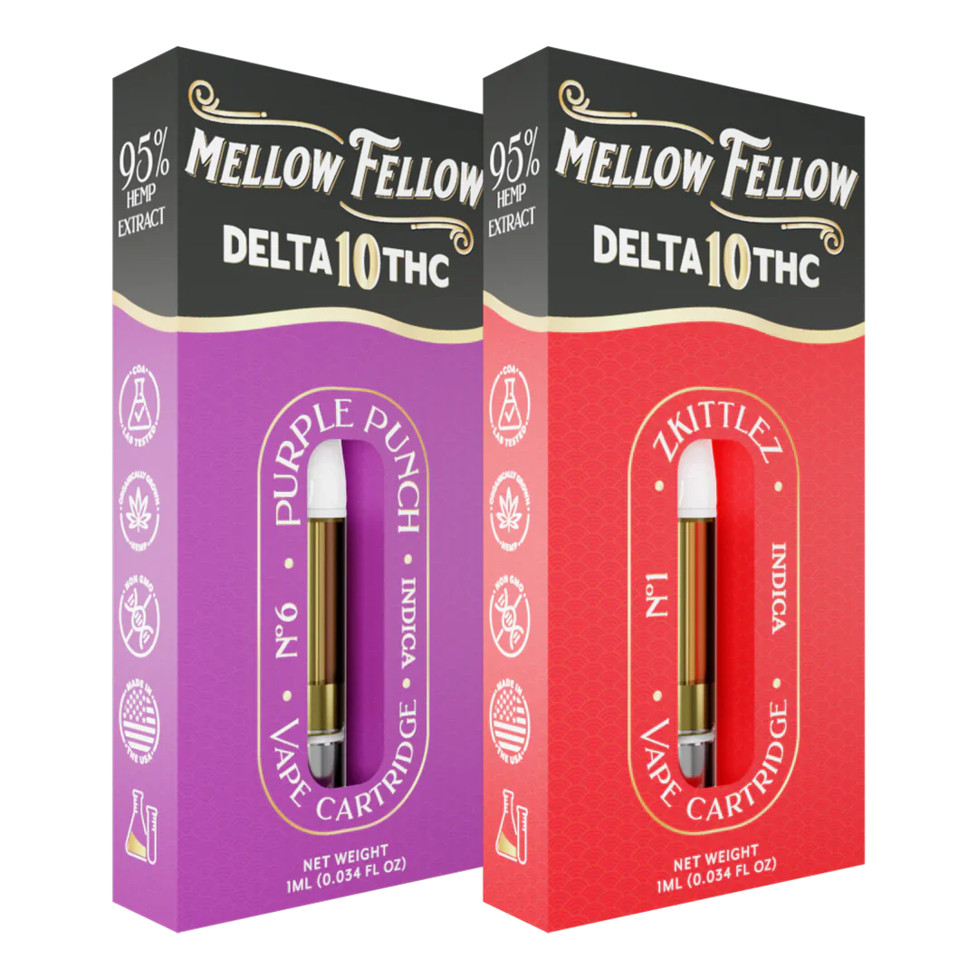 Mellow Fellow Delta 10 1ml Vape Cartridge Bundle (2 Pack) | Indica Best Sales Price - Bundles