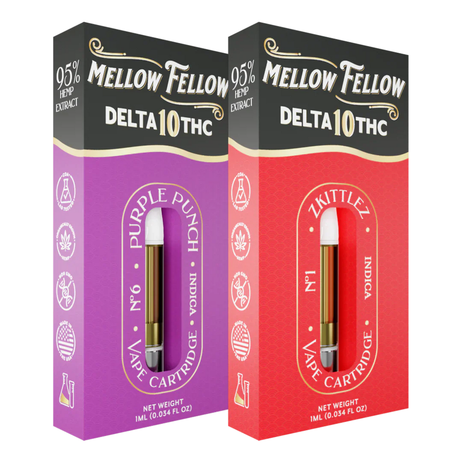 Mellow Fellow Delta 10 1ml Vape Cartridge Bundle (2 Pack) | Indica Best Sales Price - Bundles