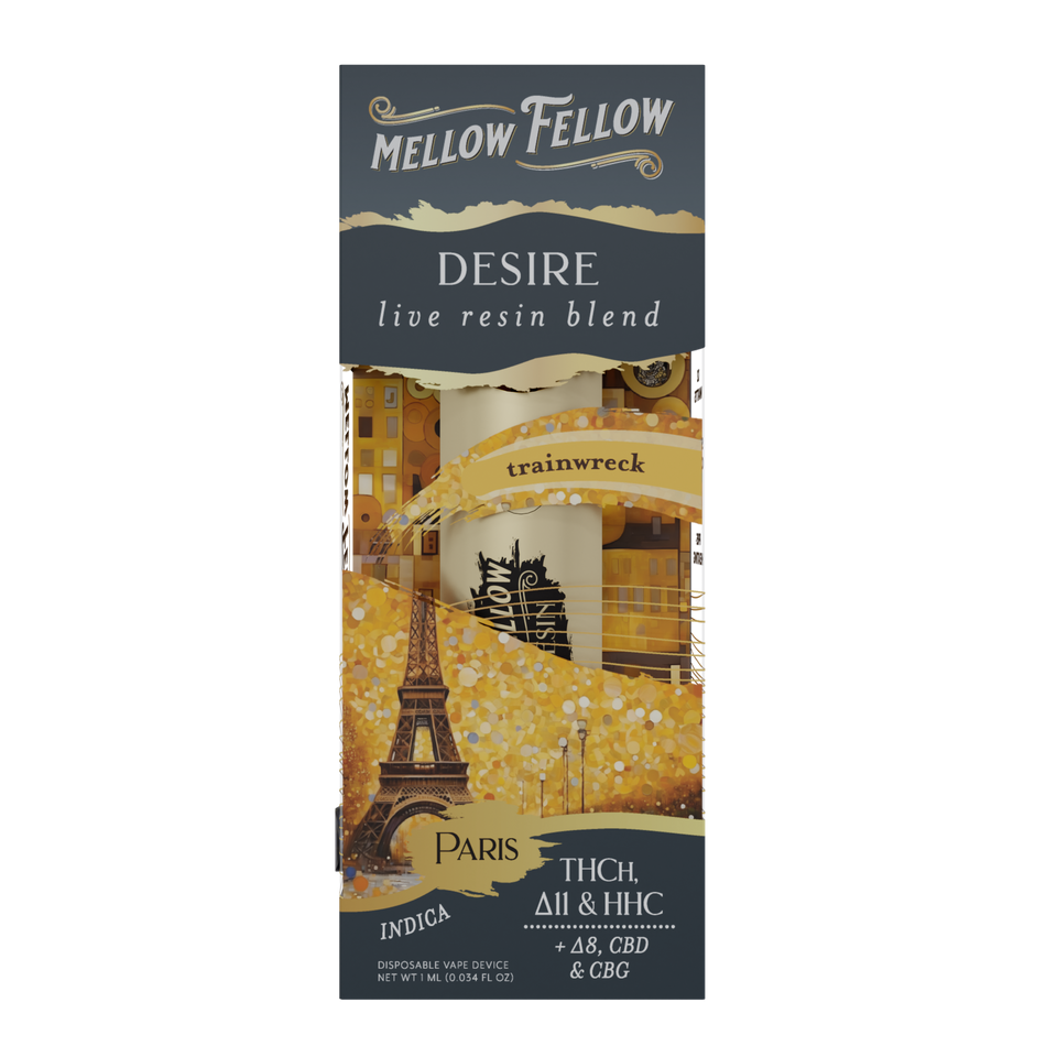 Mellow Fellow Desire Paris - Trainwreck - Indica - 1ml Live Resin Disposable Vape Best Sales Price - Vape Pens
