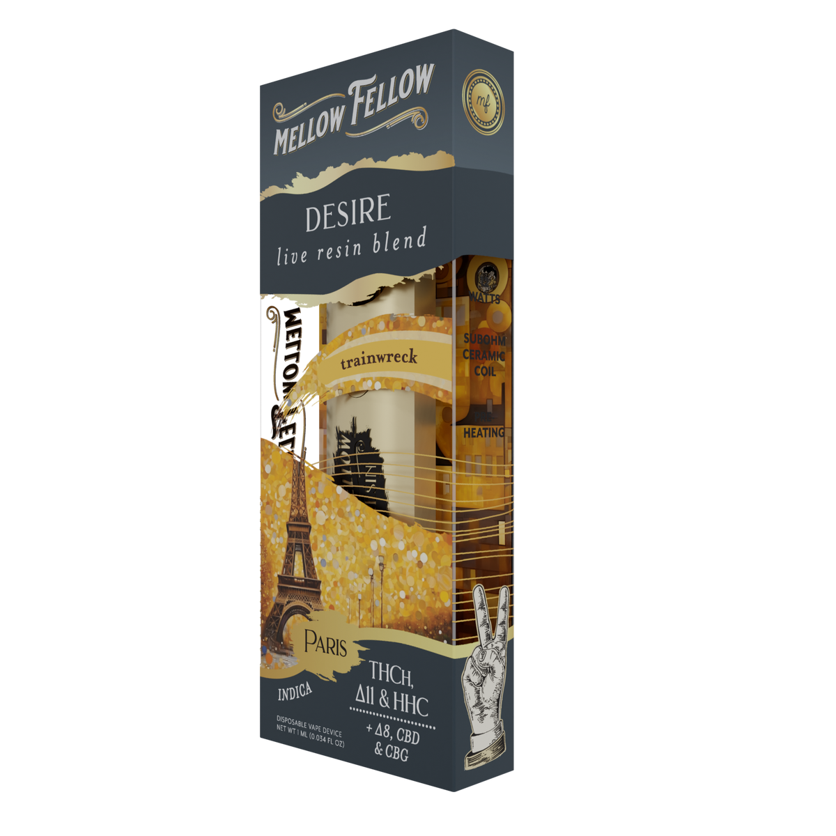 Mellow Fellow Desire Paris - Trainwreck - Indica - 1ml Live Resin Disposable Vape Best Sales Price - Vape Pens