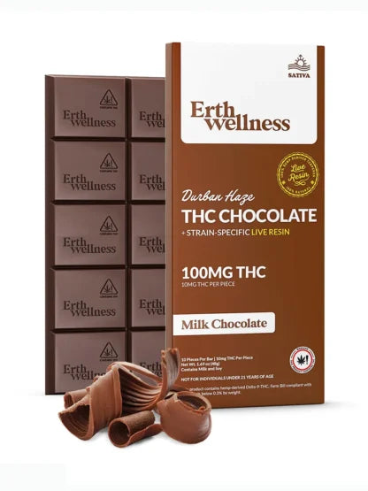 Durban Haze Milk Chocolate Erth Wellness Delta 9 THC Chocolate Bar 100mg