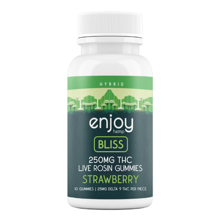 Enjoy Hemp Live Rosin Mega Dose Delta 9 THC 250mg Gummies for Bliss (Hybrid-Infused Strawberry) - 25mg each | 10 gummies Best Sales Price - Gummies