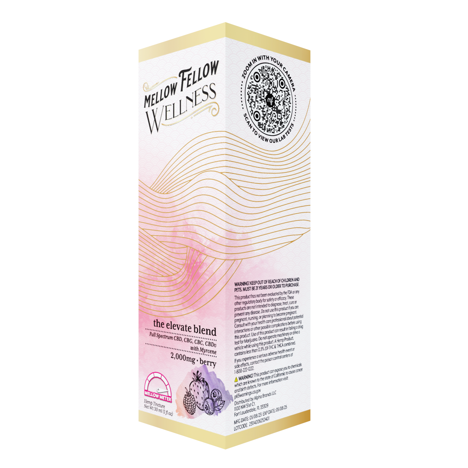 Mellow Fellow Wellness Tincture - Elevate Blend - Berry - 2000mg Best Sales Price - Edibles