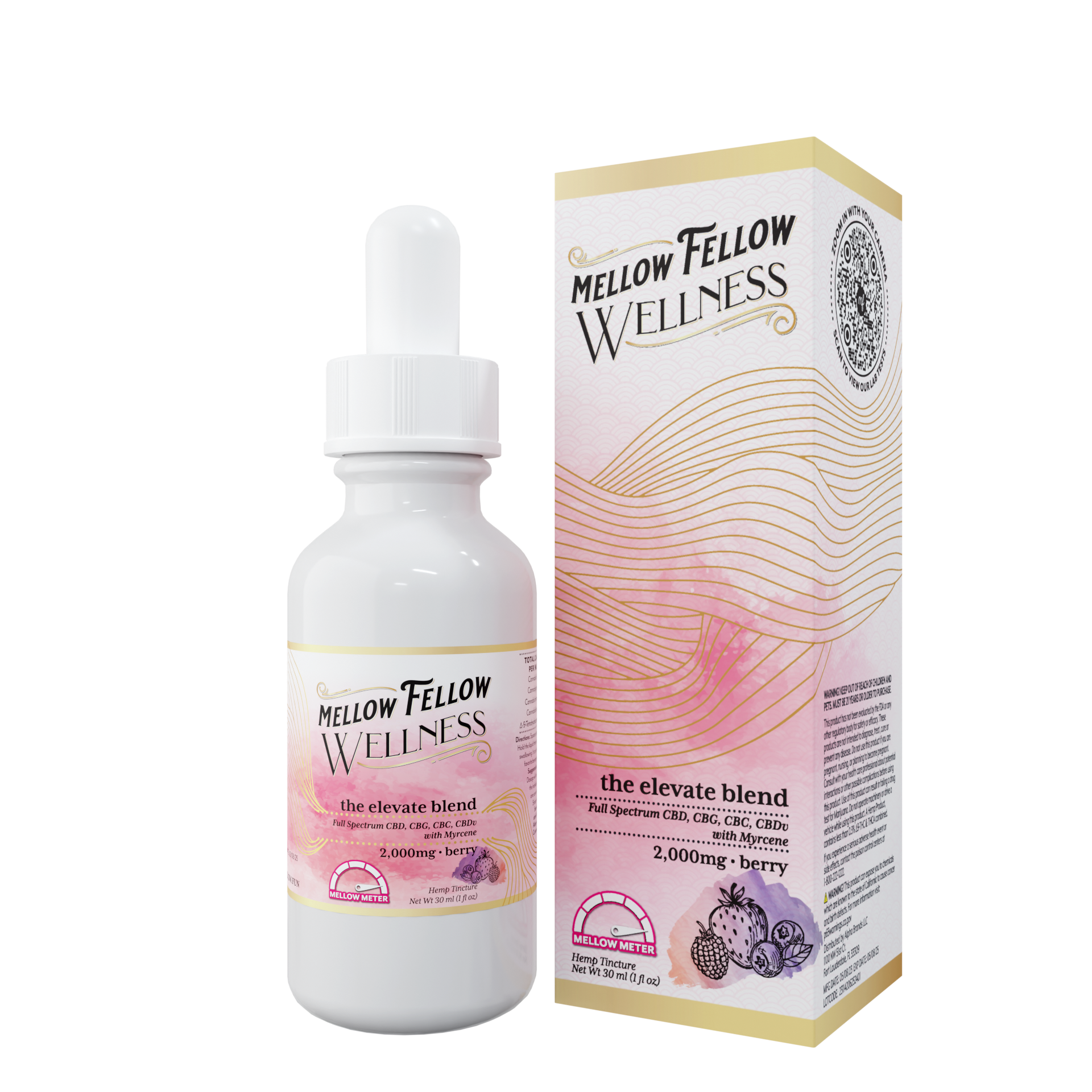 Mellow Fellow Wellness Tincture - Elevate Blend - Berry - 2000mg Best Sales Price - Edibles
