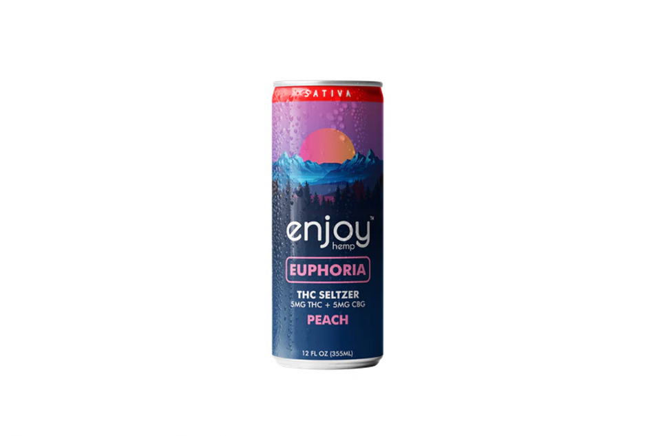 Enjoy Hemp 5mg THC + 5mg CBG Peach Seltzer for Euphoria (Sativa) | Microdose Uplifting, Alcohol-Free Drink