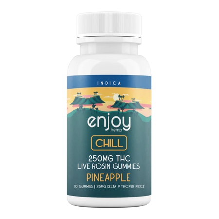Enjoy Hemp Live Rosin Mega Dose Delta 9 THC 250mg Gummies for Chill (Indica-Infused Pineapple) - 25mg each | 10 gummies Best Sales Price - Gummies