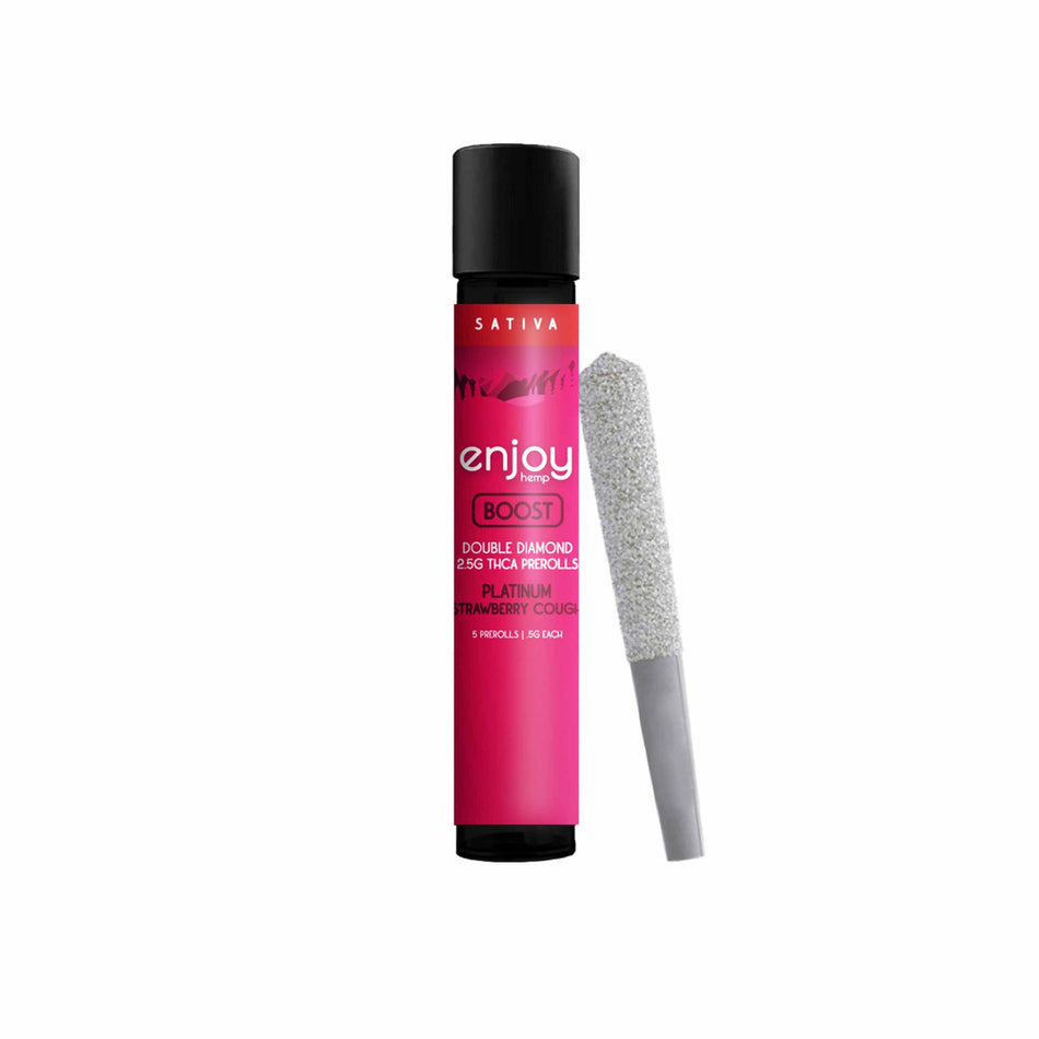 Enjoy Hemp 2.5g Mega Potency Double Diamond THCA Prerolls for Boost - Platinum Strawberry Cough (Sativa)