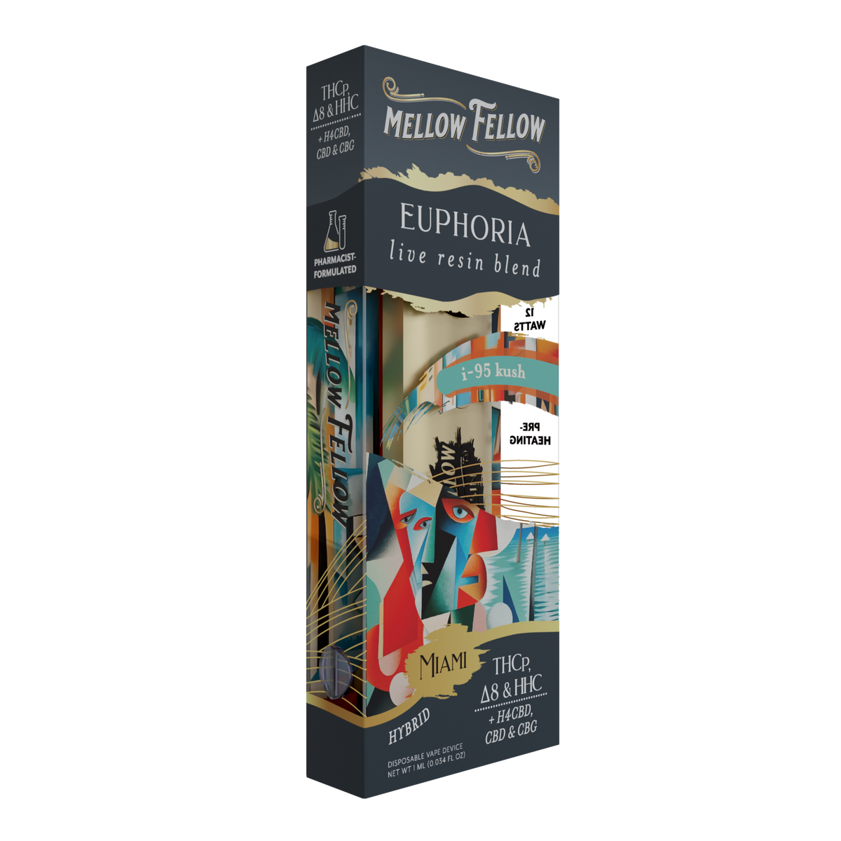 Mellow Fellow Euphoria Miami - i-95 Kush - Hybrid - 1ml Live Resin Disposable Vape Best Sales Price - Vape Pens