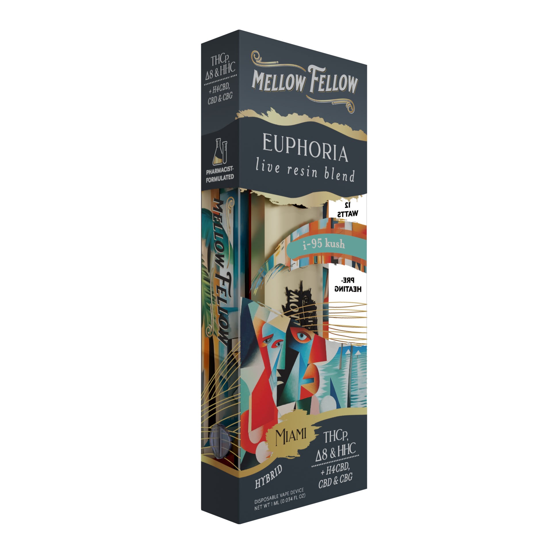 Mellow Fellow Euphoria Miami - i-95 Kush - Hybrid - 1ml Live Resin Disposable Vape Best Sales Price - Vape Pens