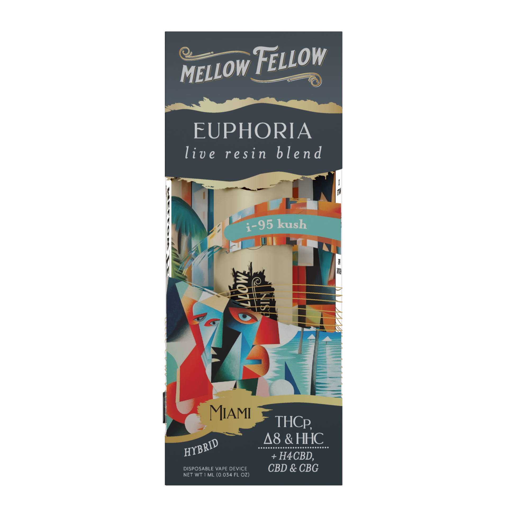 Mellow Fellow Euphoria Miami - i-95 Kush - Hybrid - 1ml Live Resin Disposable Vape Best Sales Price - Vape Pens