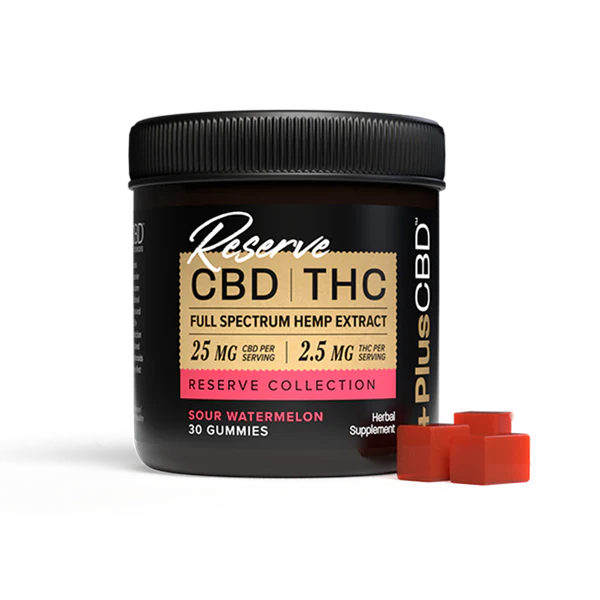 PlusCBD CBD Gummies Reserve 25mg CBD | 2.5mg THC 30ct Sour Watermelon Best Sales Price - Topicals
