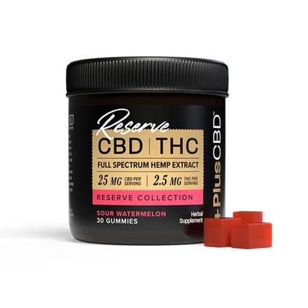 PlusCBD CBD Gummies Reserve 25mg CBD | 2.5mg THC 30ct Sour Watermelon Best Sales Price - Topicals