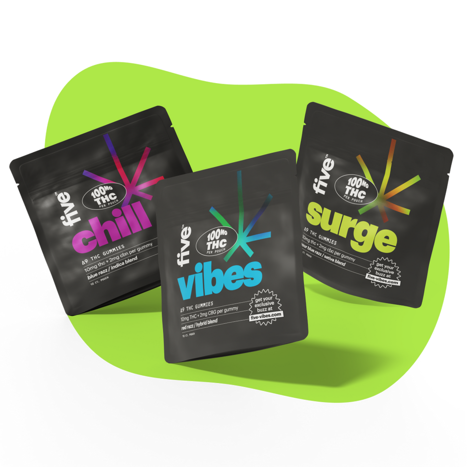 Five CBD 10mg high dose gummies variety pack
