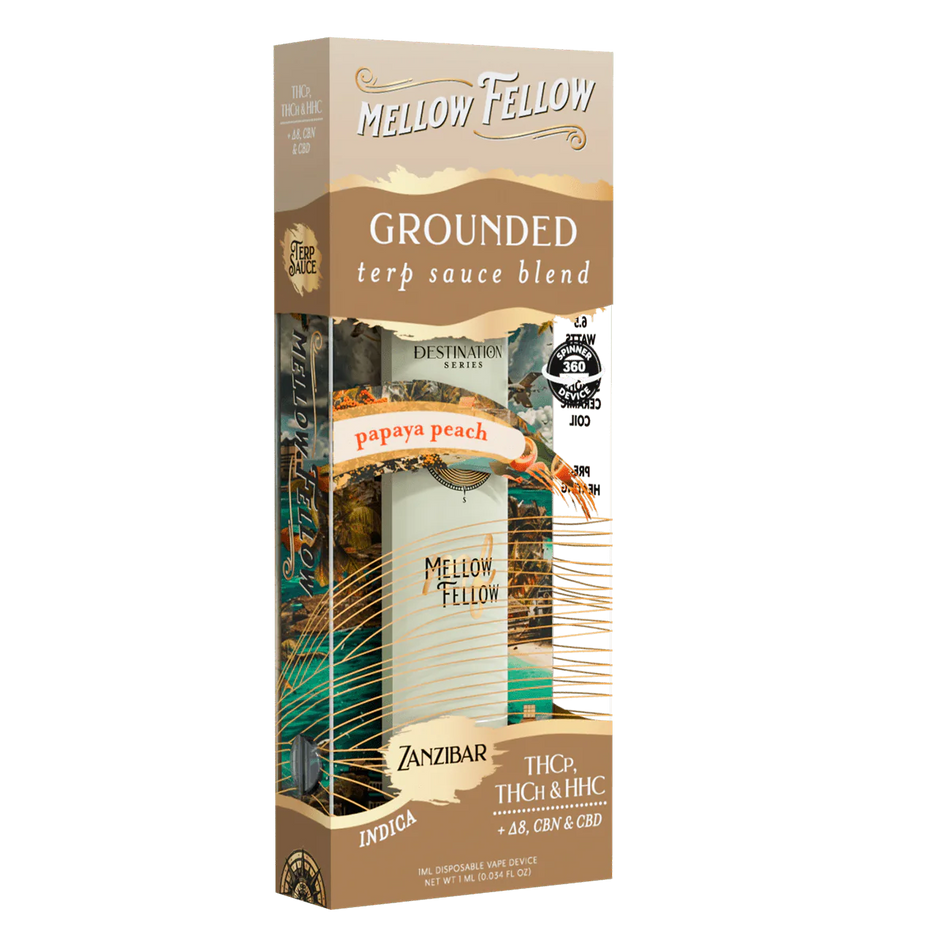 Mellow Fellow Grounded Blend - Terp Sauce 1ml Disposable Spinner Vape - Papaya Peach (Indica)