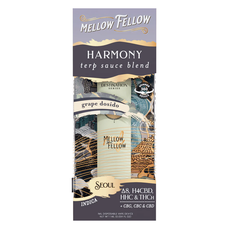 Mellow Fellow Harmony Blend - Terp Sauce 1ml Disposable Spinner Vape - Grape Dosidos (Indica)