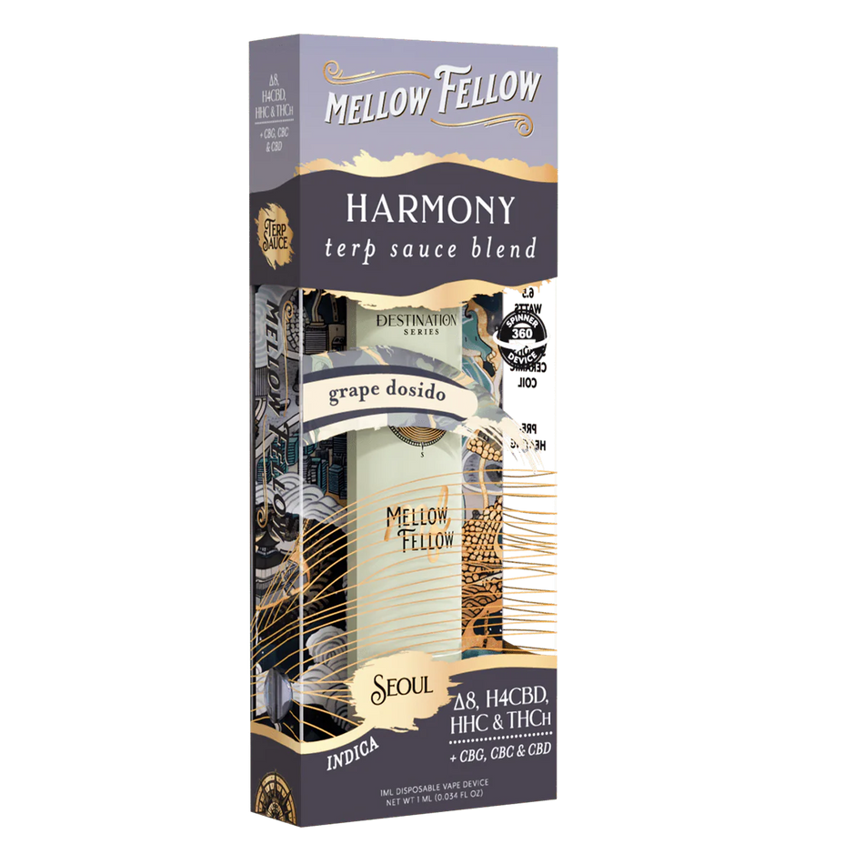 Mellow Fellow Harmony Blend - Terp Sauce 1ml Disposable Spinner Vape - Grape Dosidos (Indica)