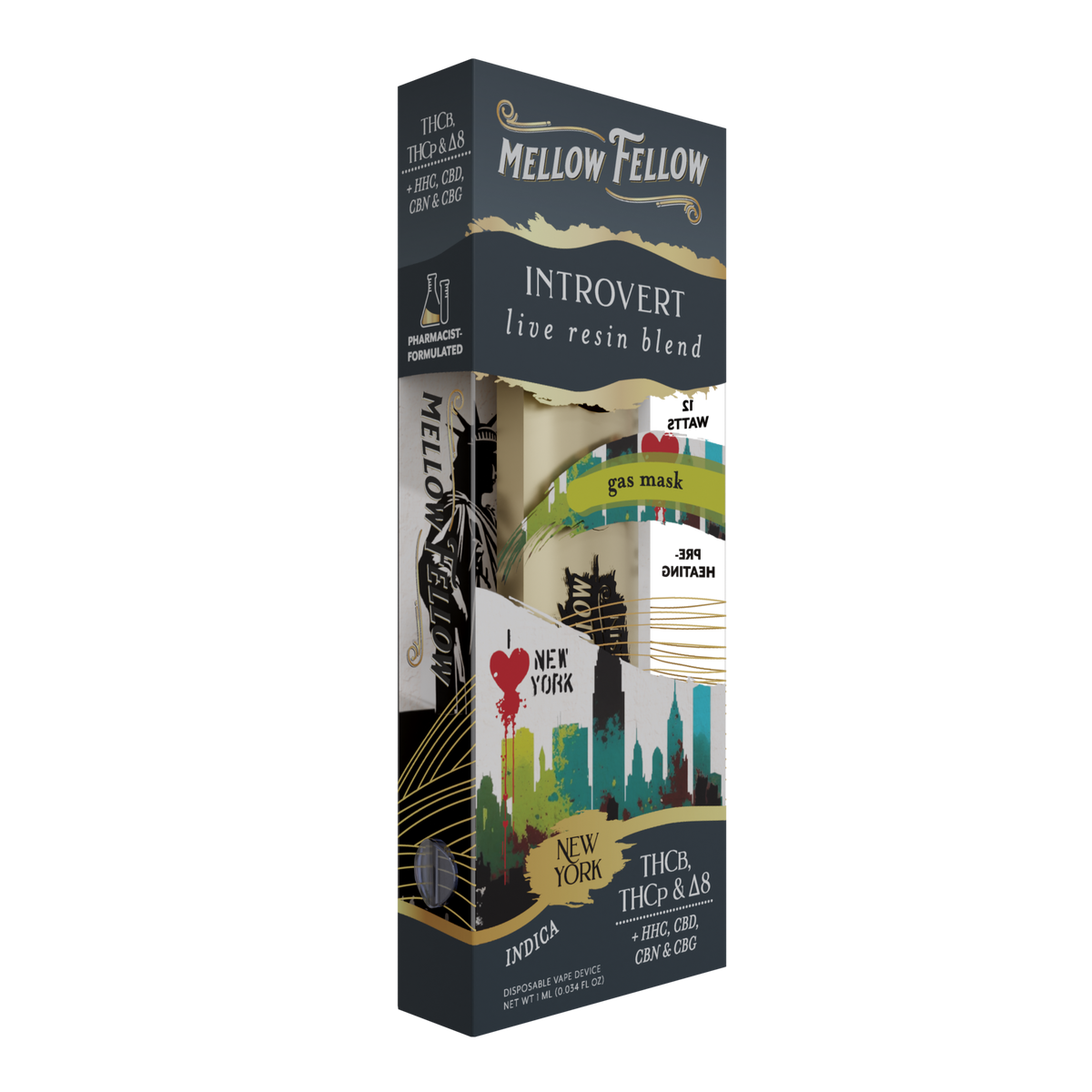 Mellow Fellow Introvert NYC - Gas Mask - Indica - 1ml Live Resin Disposable Vape Best Sales Price - Vape Pens