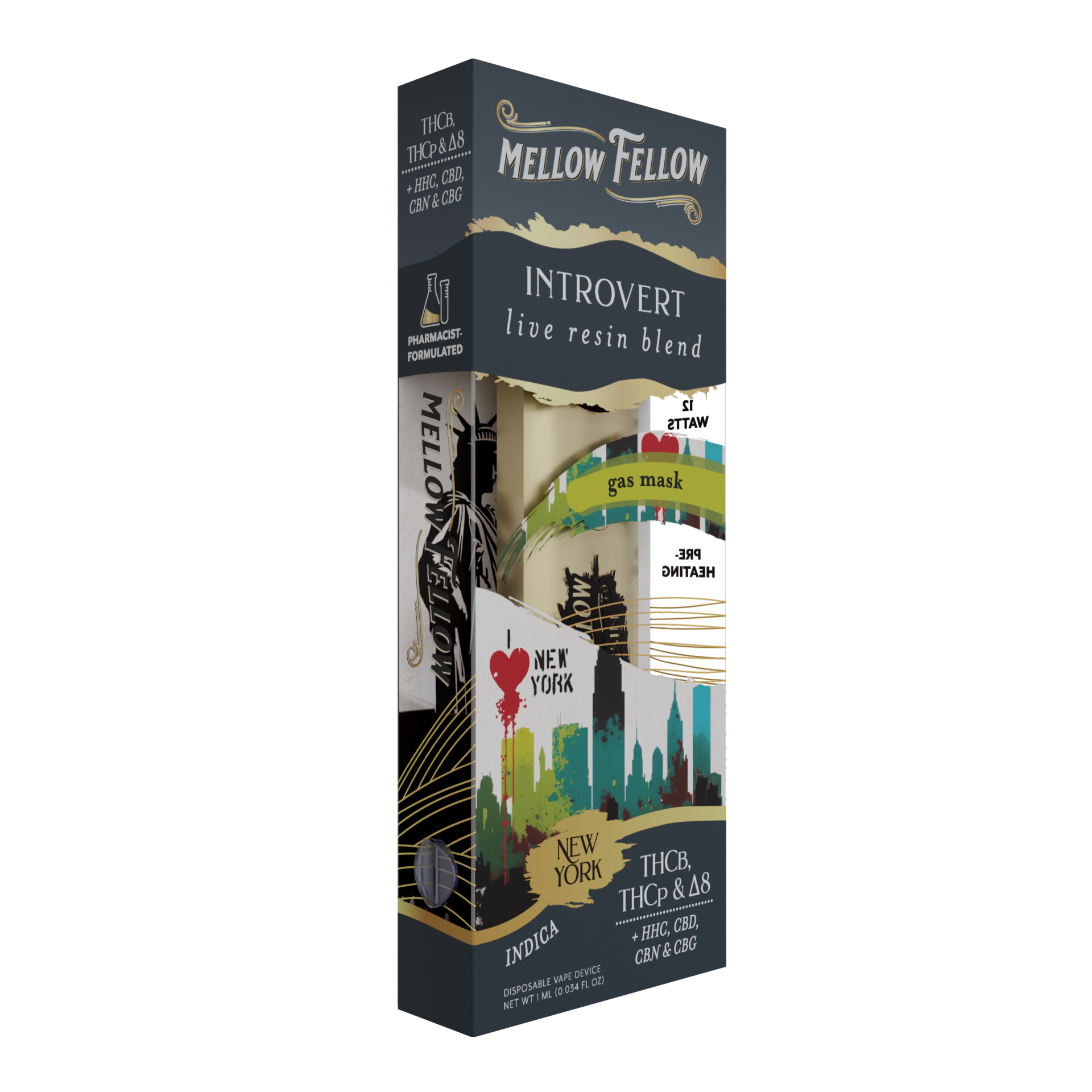 Mellow Fellow Introvert NYC - Gas Mask - Indica - 1ml Live Resin Disposable Vape Best Sales Price - Vape Pens