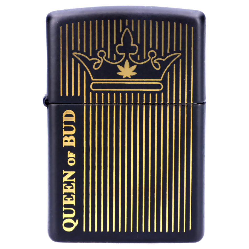 Queen of Bud Black Obsidian Vertical Flame Zippo