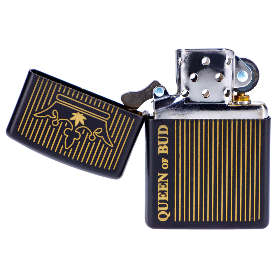 Queen of Bud Black Obsidian Vertical Flame Zippo