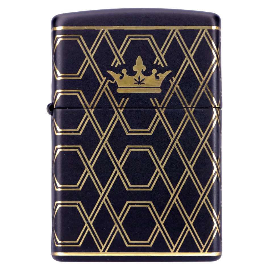 Queen of Bud Black Obsidian Geometric Zippo