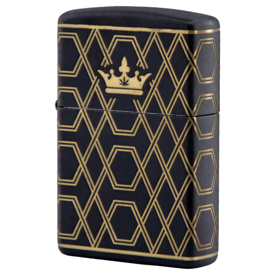 Queen of Bud Black Obsidian Geometric Zippo