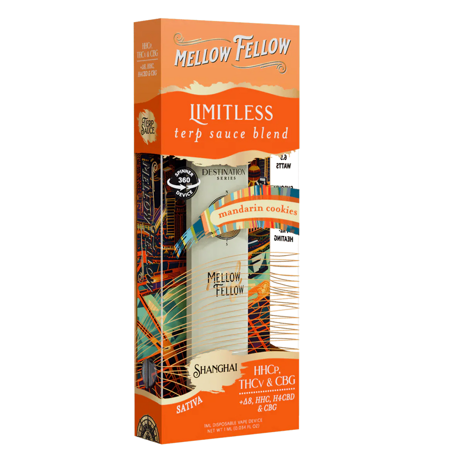 Mellow Fellow Limitless Blend - Terp Sauce 1ml Disposable Spinner Vape - Mandarin Cookies (Sativa)